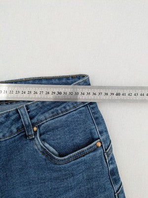 Goodies blue wide leg cropped jeans high rise raw hem classic 5-pocket design