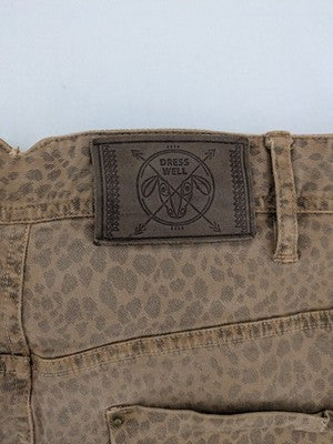 Bershka beige brown shorts allover leopard print, button fly, cotton stretch material.
