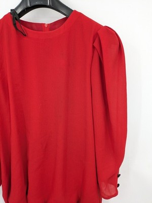 Yessica red vintage dress 80s style with long puff sleeves and pleated skirt.