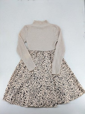 SHEIN women's A-line dress beige cream ribbed turtleneck floral pattern