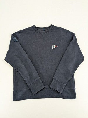 Nautica navy sweatshirt with embroidered logo on chest and patch on sleeve.