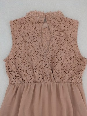 Vero Moda pink wedding dress with lace bodice and keyhole back detail.