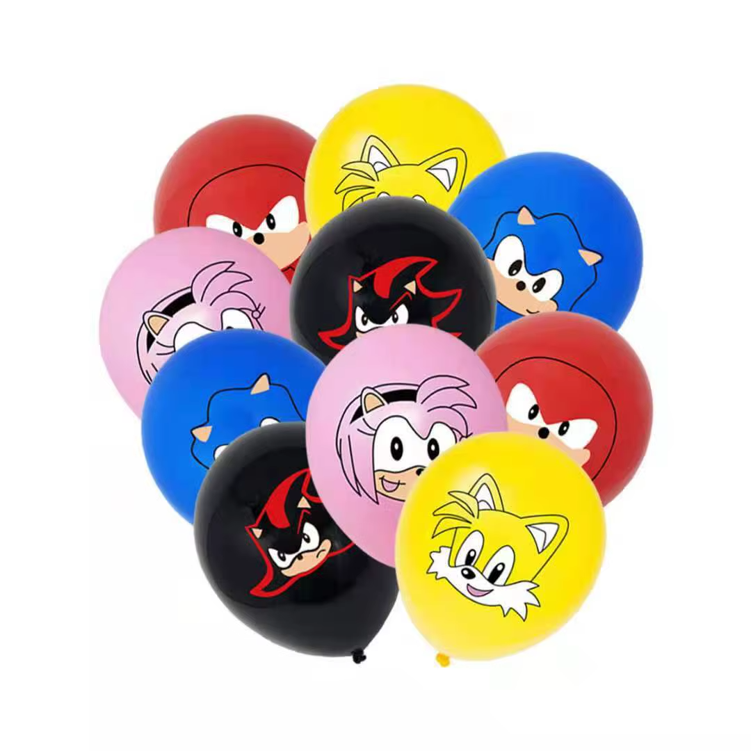 DEKO Sonic the Hedgehog party balloons black and red with various character designs.