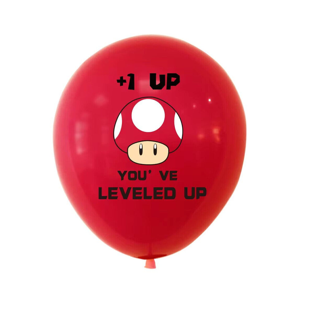 Super Mario blue and red balloons featuring Super Mario and Luigi designs for party decoration.