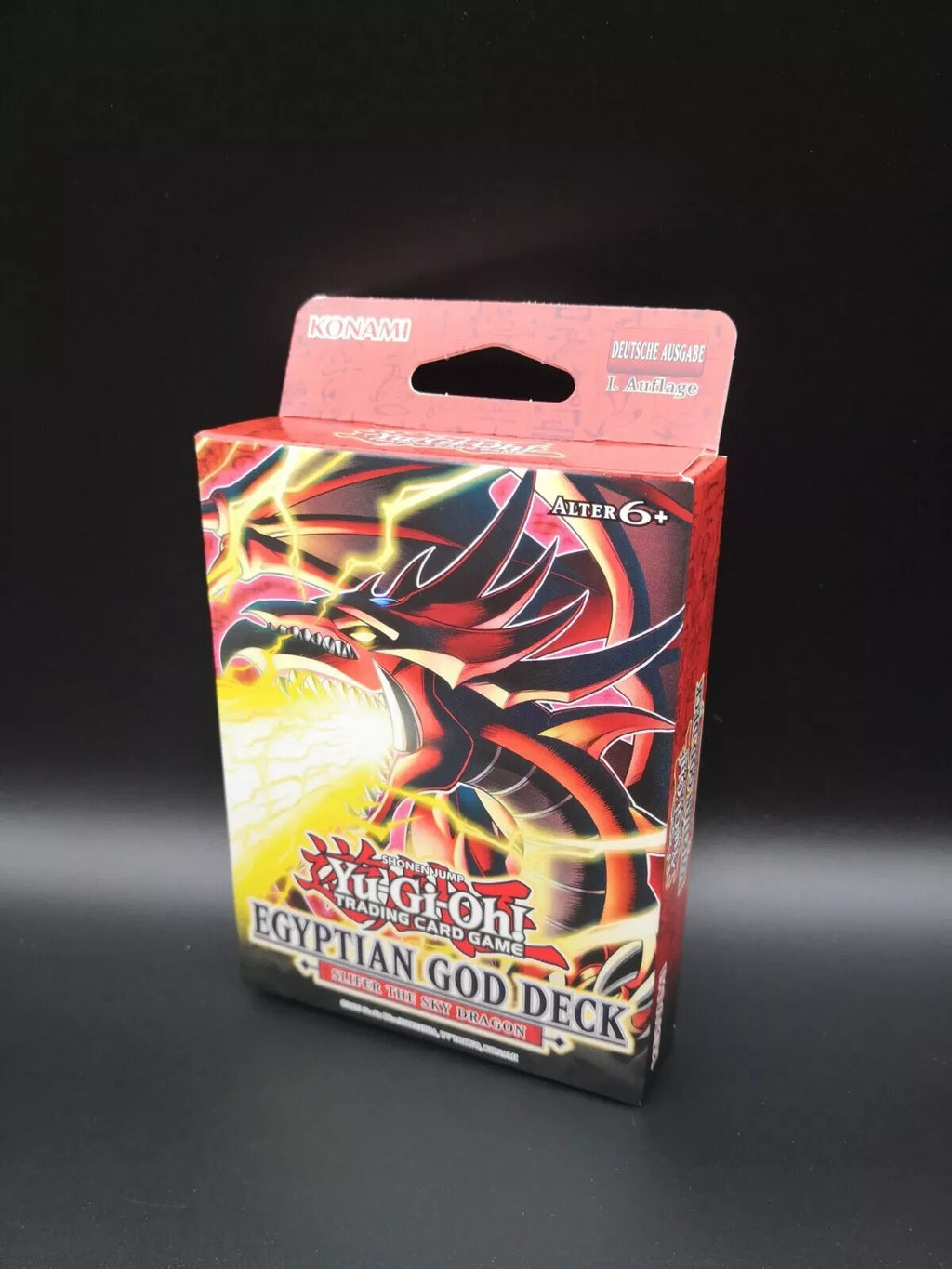 Yu-Gi-Oh! multi-coloured card deck featuring Egyptian Gods Slifer and Obelisk artwork.