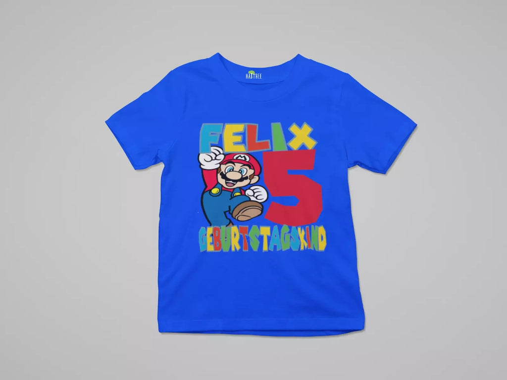 Baumwolle multi-coloured t-shirt featuring Super Mario graphic and personalized birthday design.