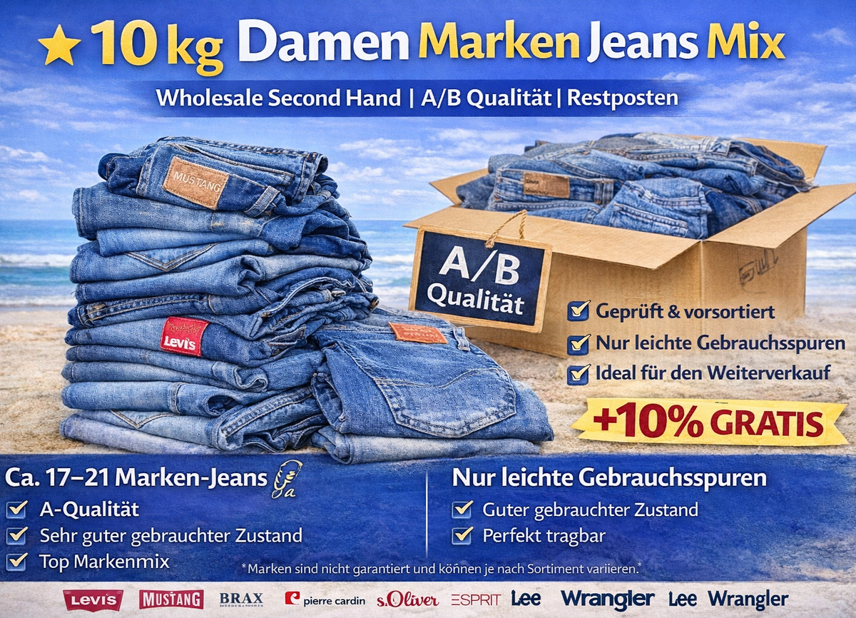 Damen blue and green jeans mix with assorted brands, A/B quality, secondhand.