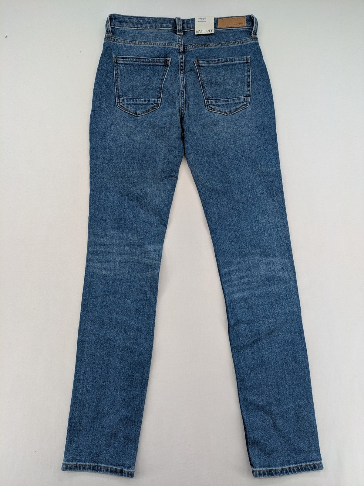 Esprit blue straight leg jeans medium rise with washed finish and cotton-stretch blend.