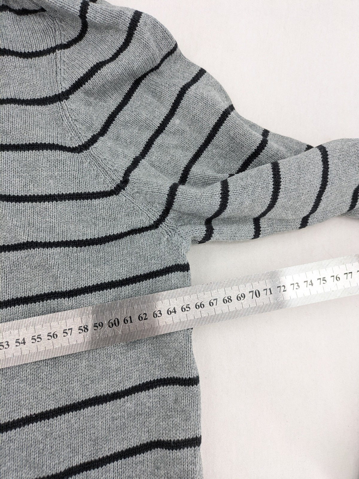 Angelo Litrico grey and black striped knit jumper, round neck, soft material.
