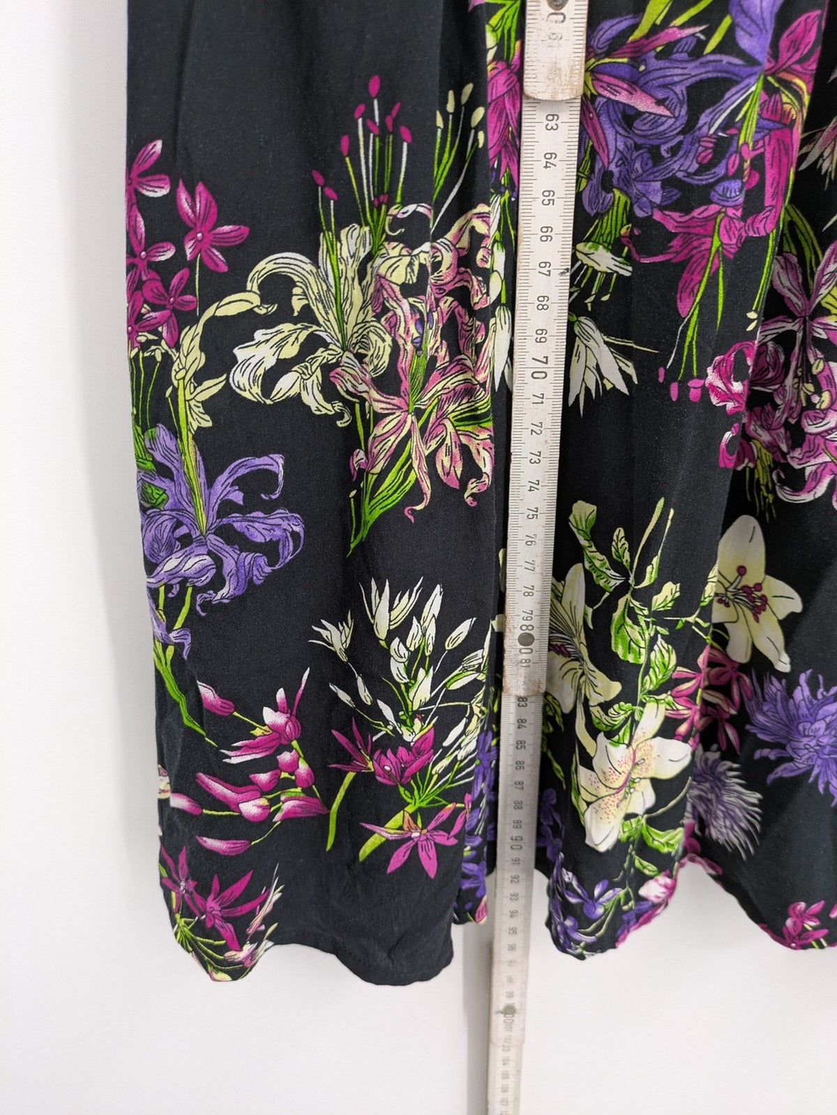 Bridal Party Dress multi floral pattern black background smocked bodice with stand-up collar