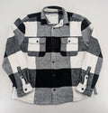 Review flannel jacket black white checkered pattern cotton material with chest pockets