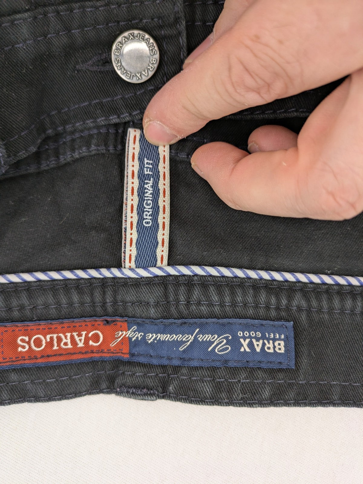 BRAX black straight jeans Carlos model, washed finish, durable cotton with stretch.