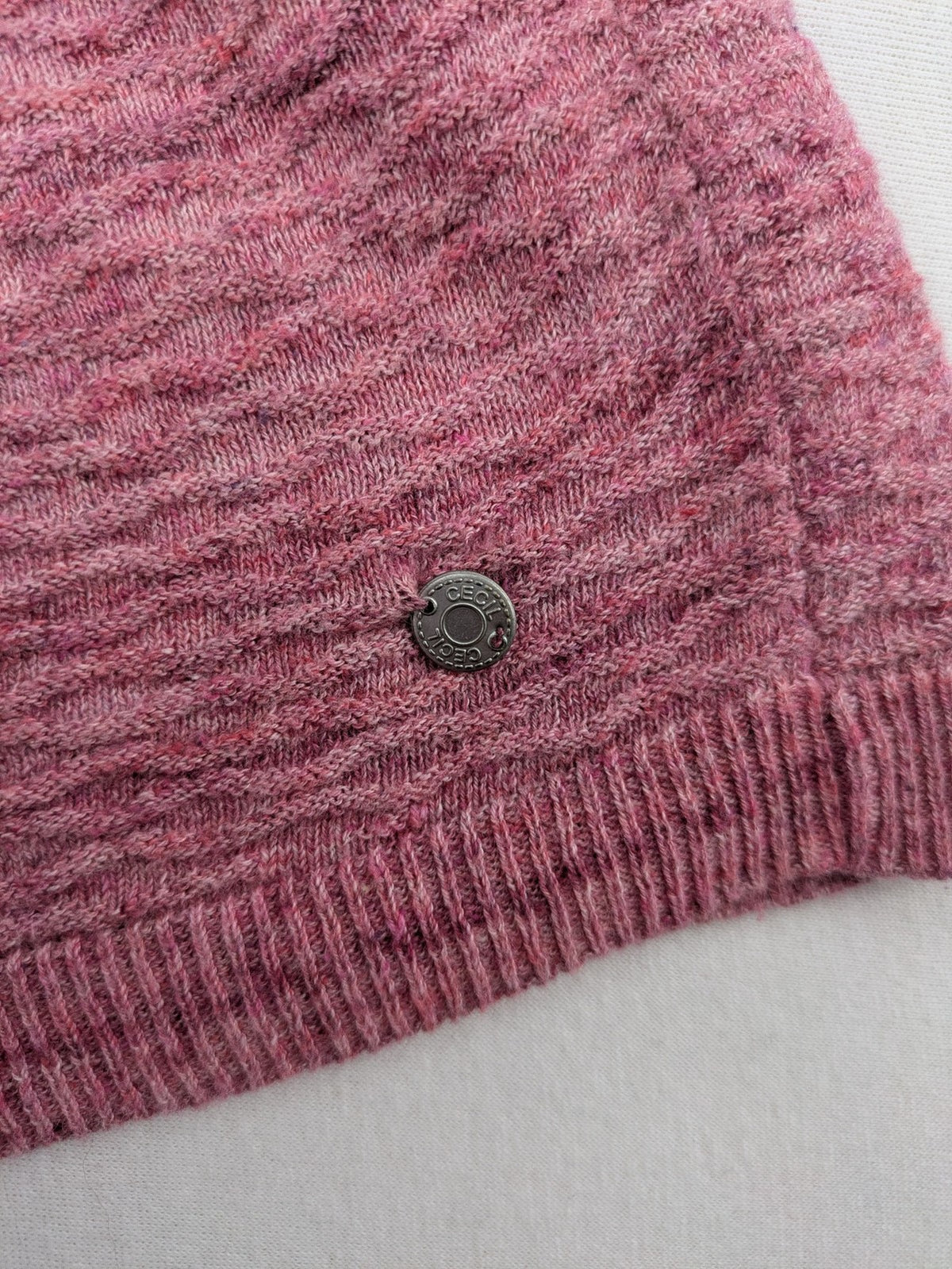 Cecil turtle neck jumper grey pink melange with textured knit and 3/4 sleeves.
