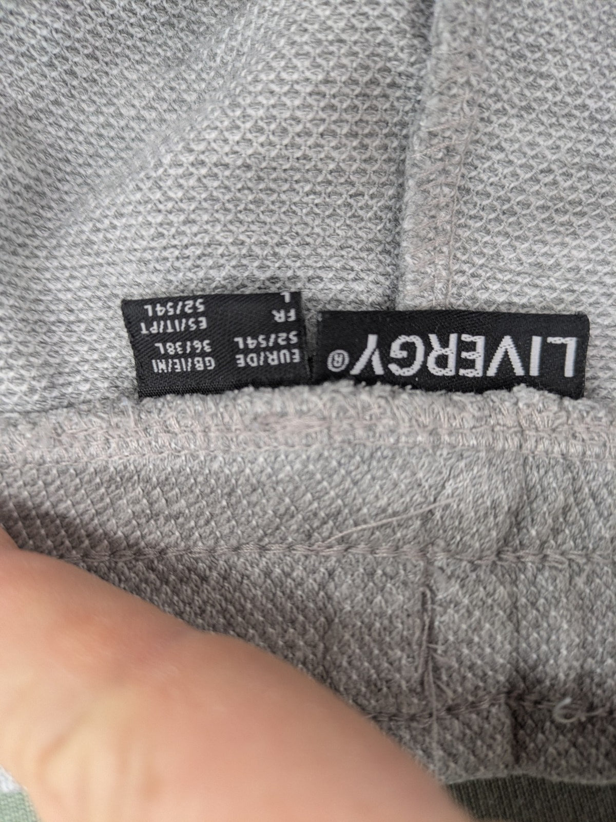 Livergy grey sweat shorts with elastic waistband, drawstring, and side pockets.