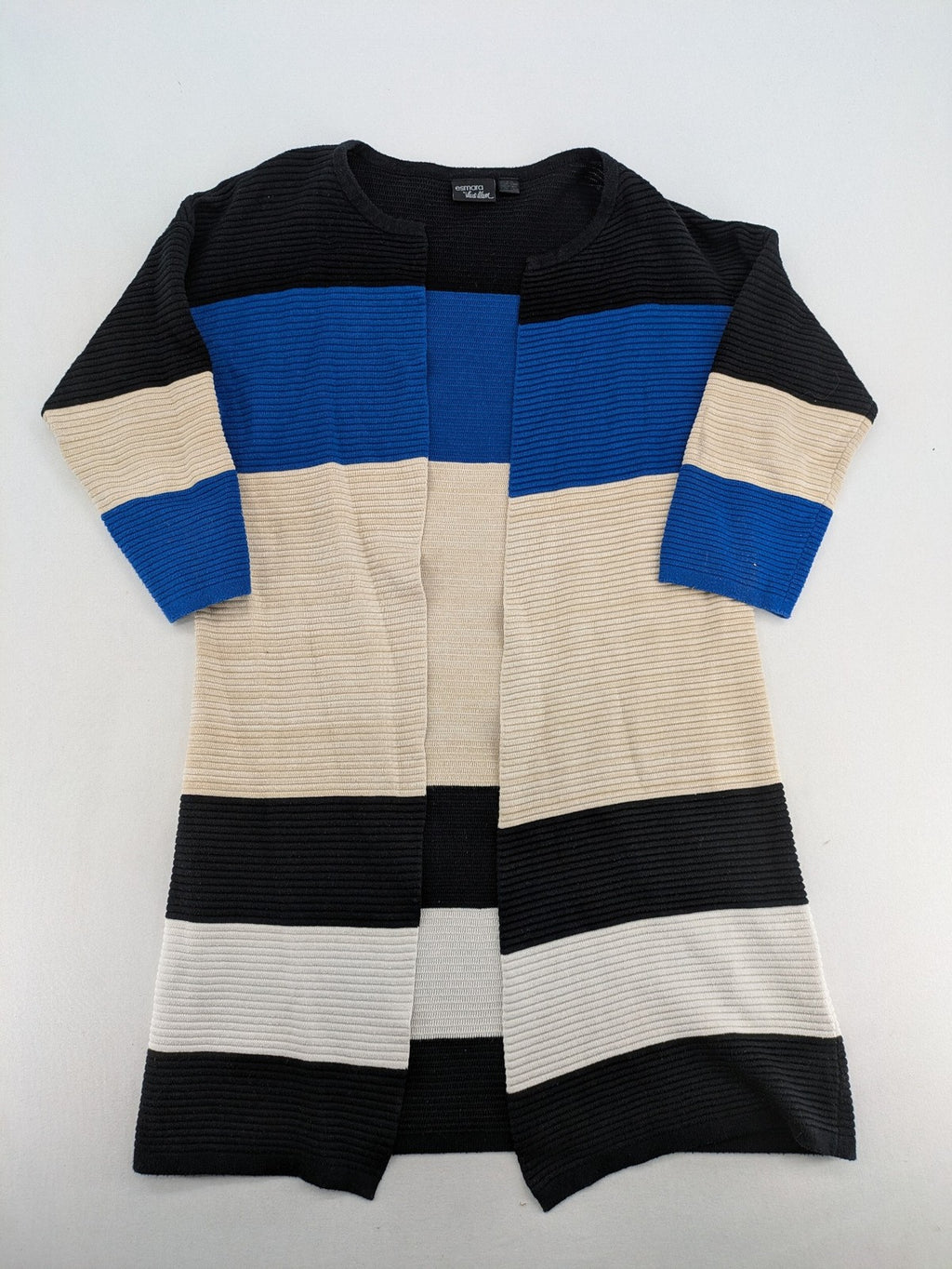 Esmara by Heidi Klum beige and cream long cardigan colorblock striped pattern ribbed knit.