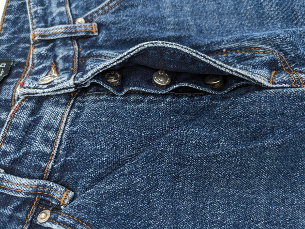 Zara blue straight jeans with classic 5-pocket design and button fly.