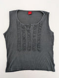 Esprit grey tank top with ruffled details and V-neck, made of soft ribbed cotton.