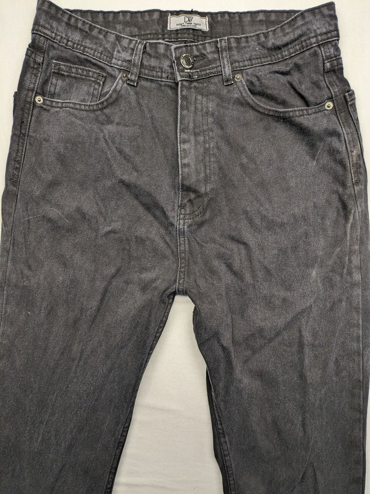 Don't Think Twice straight jeans black grey faded wash five-pocket design cotton denim