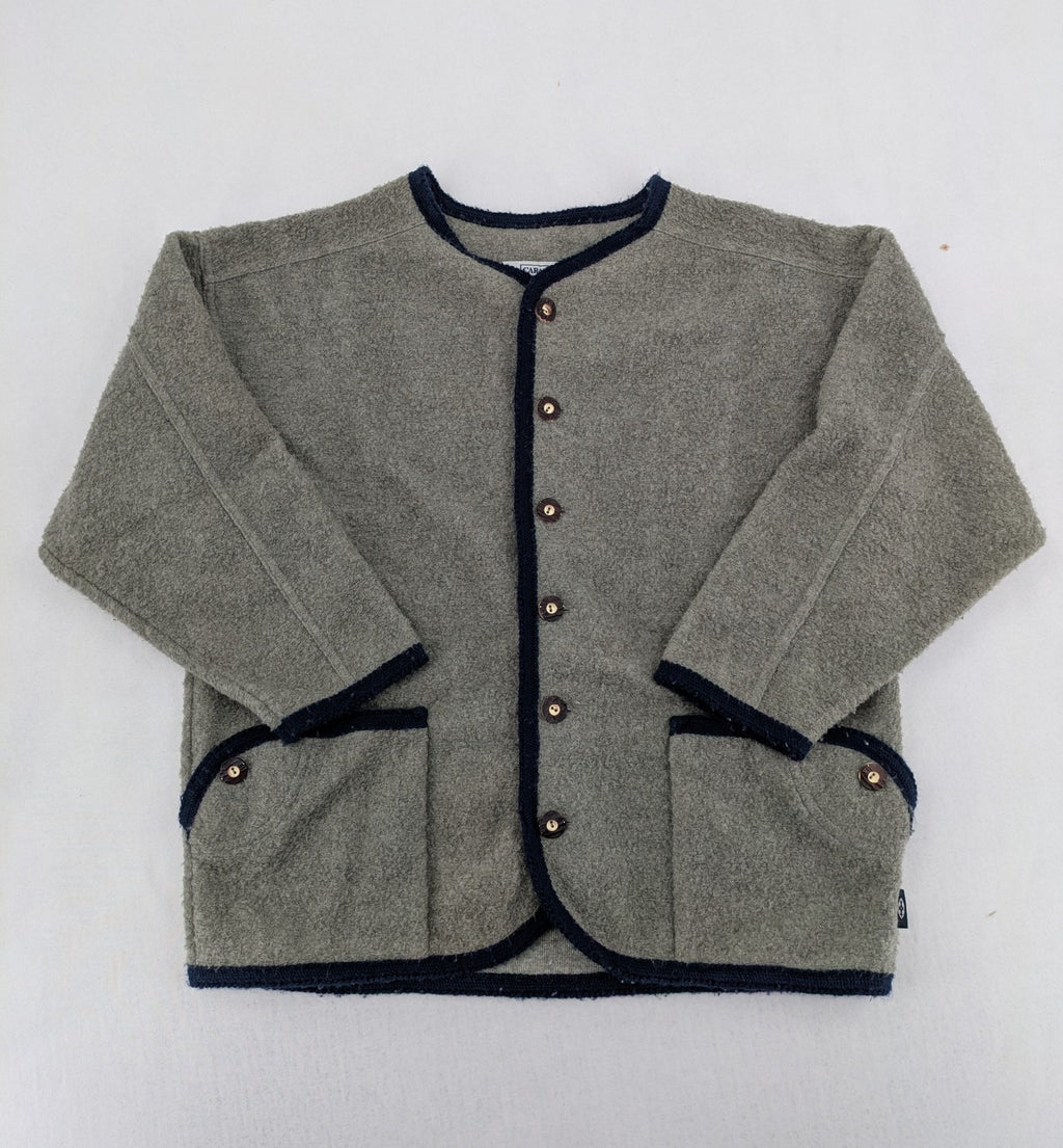 Caramasov grey and navy children's Janker jacket with contrasting trim and rustic buttons.