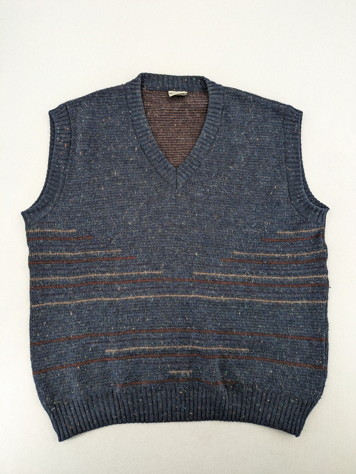 Angelo Litrico blue vest with V-neck, striped pattern, and textured melange design.