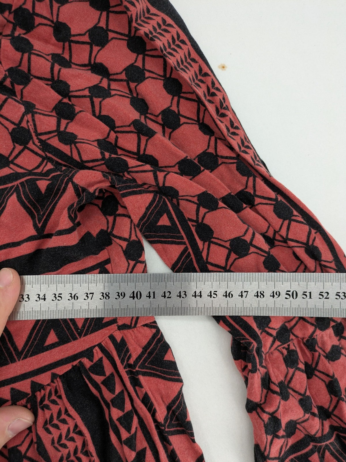Tamaris boho tunic dress black red geometric pattern V-neck 3/4 bell sleeves