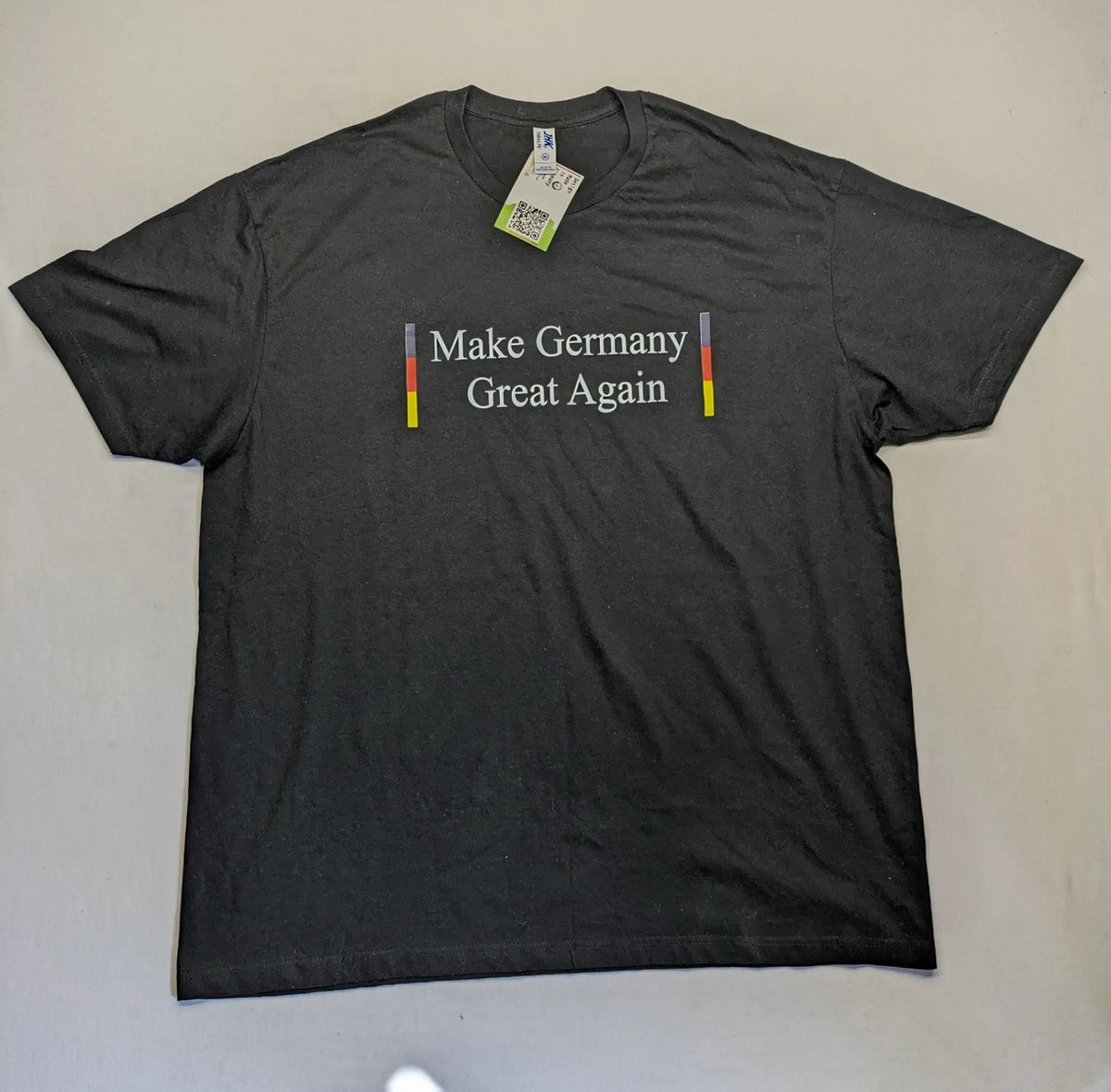 AFD turtle neck jumper multi "Make Germany Great Again" print with German flag colors.