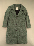 Esprit green black white tweed coat with notch collar and three-button closure.