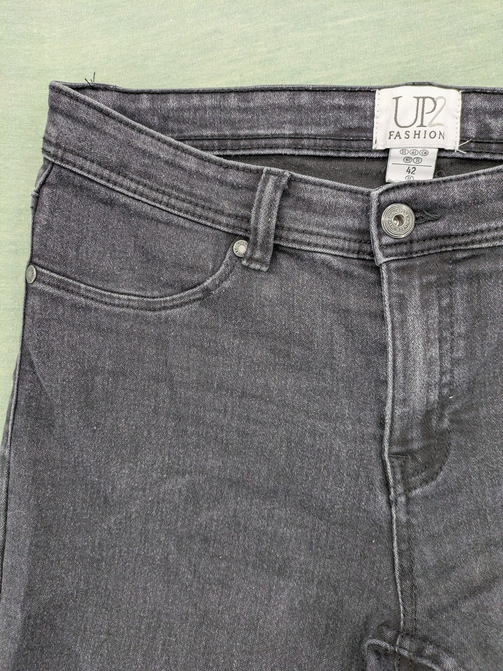 up2 fashion grey skinny jeans with rhinestone embellishments on back pockets