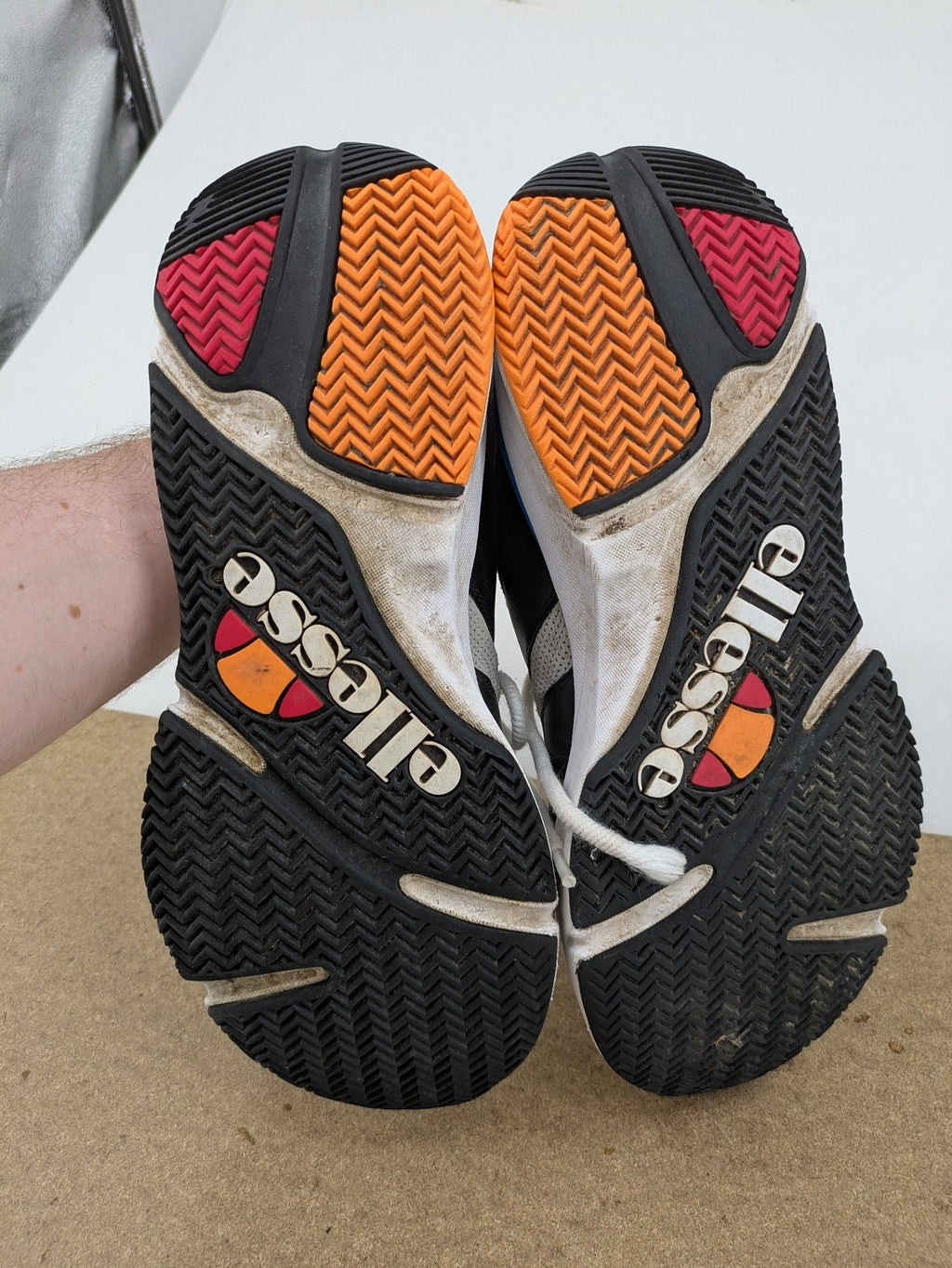 Ellesse Aurora chunky sneakers white grey with orange accents and multi-material upper.