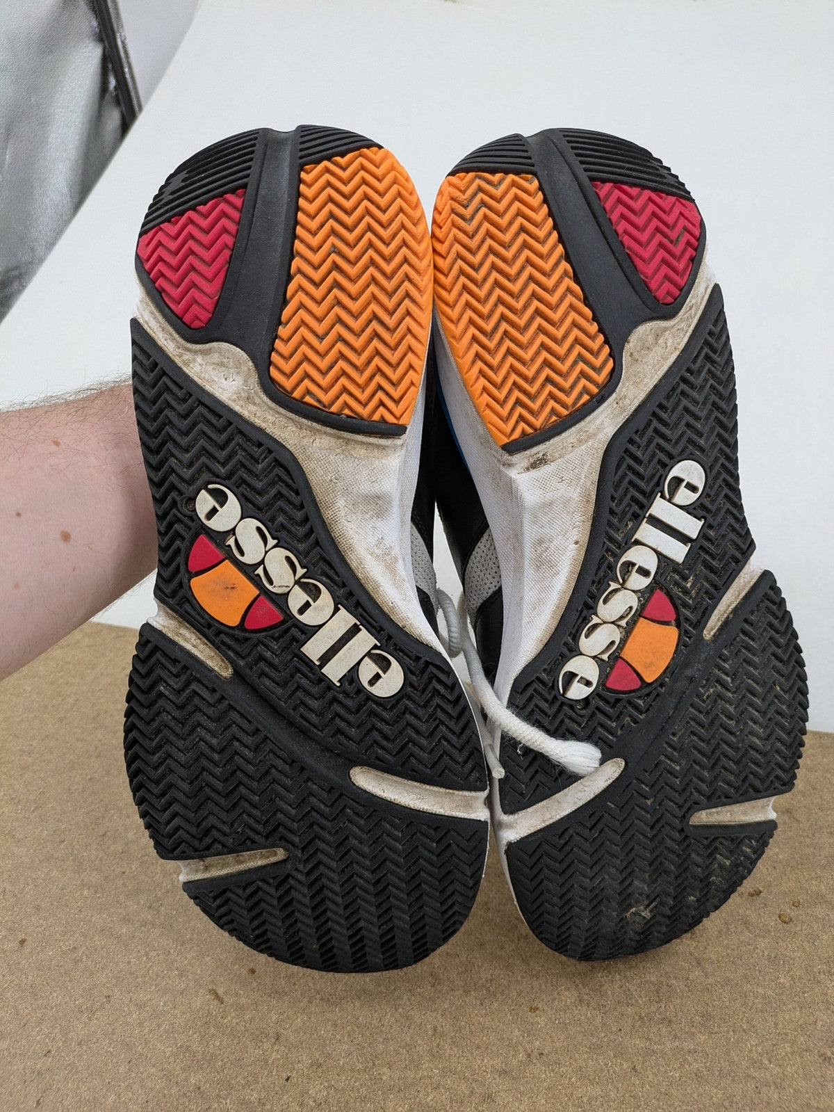 Ellesse Aurora chunky sneakers white grey with orange accents and multi-material upper.