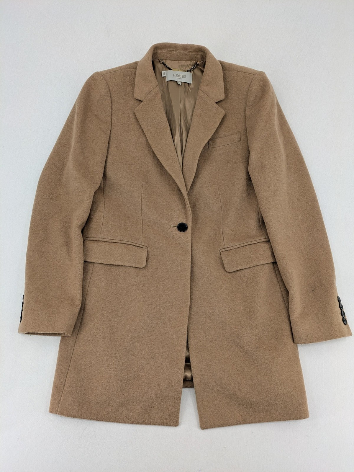 Hobbs London beige wool blend jacket single-breasted tailored fit with original buttons.