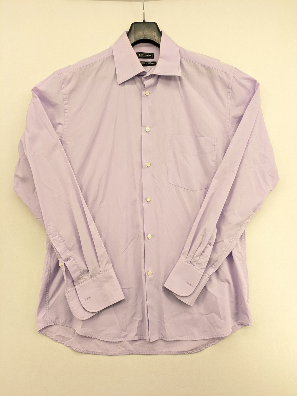 Benvenuto purple button-up shirt classic design single chest pocket Tessuto Doppio Ristorto