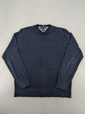 Tommy Hilfiger navy turtle neck jumper, soft cotton, classic logo detail.