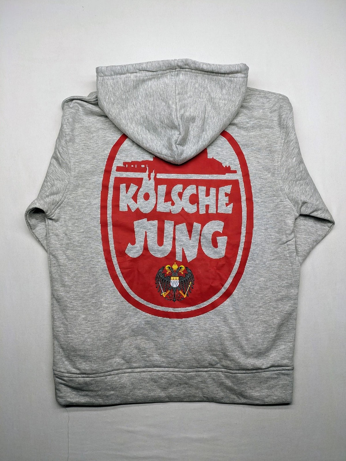 Herren multi turtle neck jumper grey "Kölsche Jung" print, soft cotton-polyester blend.