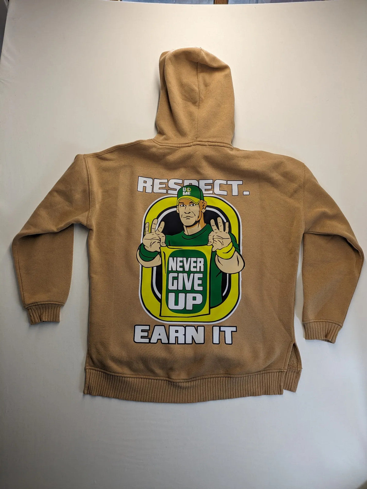 Amisu multi hoodie with John Cena graphic, "Never Give Up" slogan, kangaroo pocket.