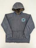 Gap Kids blue and grey zip-up hoodie with "All City Crew" logo and Sherpa lining.