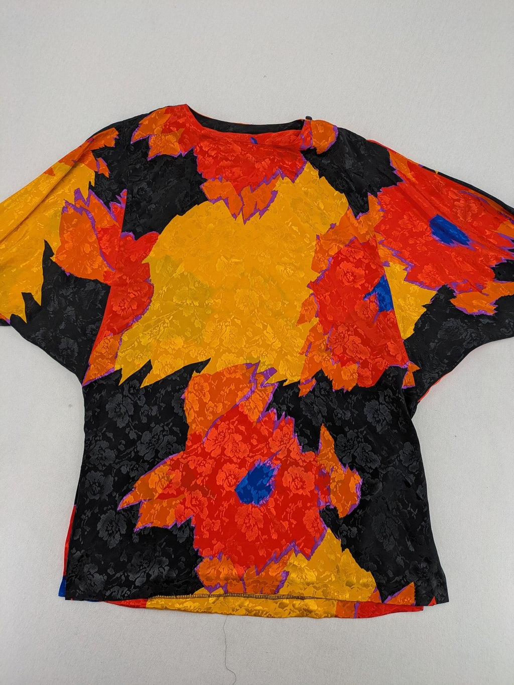 NGT orange vintage top abstract floral pattern black jacquard fabric 100% polyester