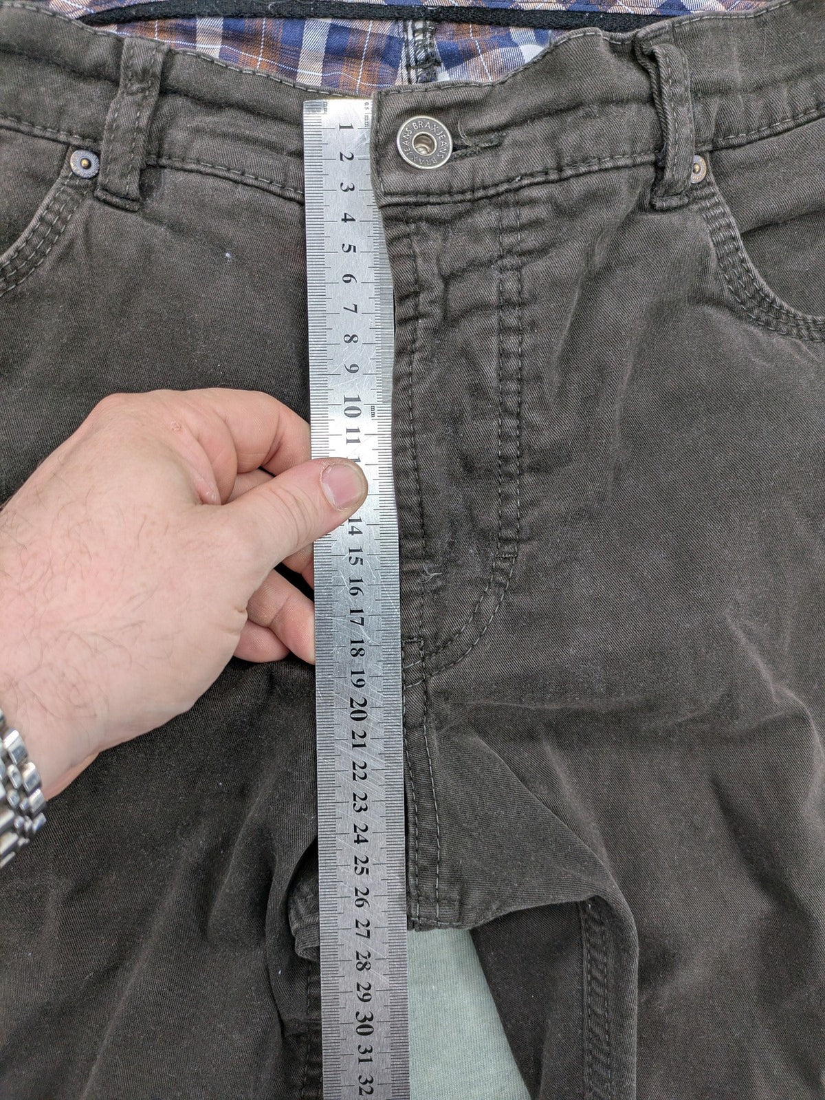 BRAX grey cord pants 5-pocket design with subtle checkered waistband lining