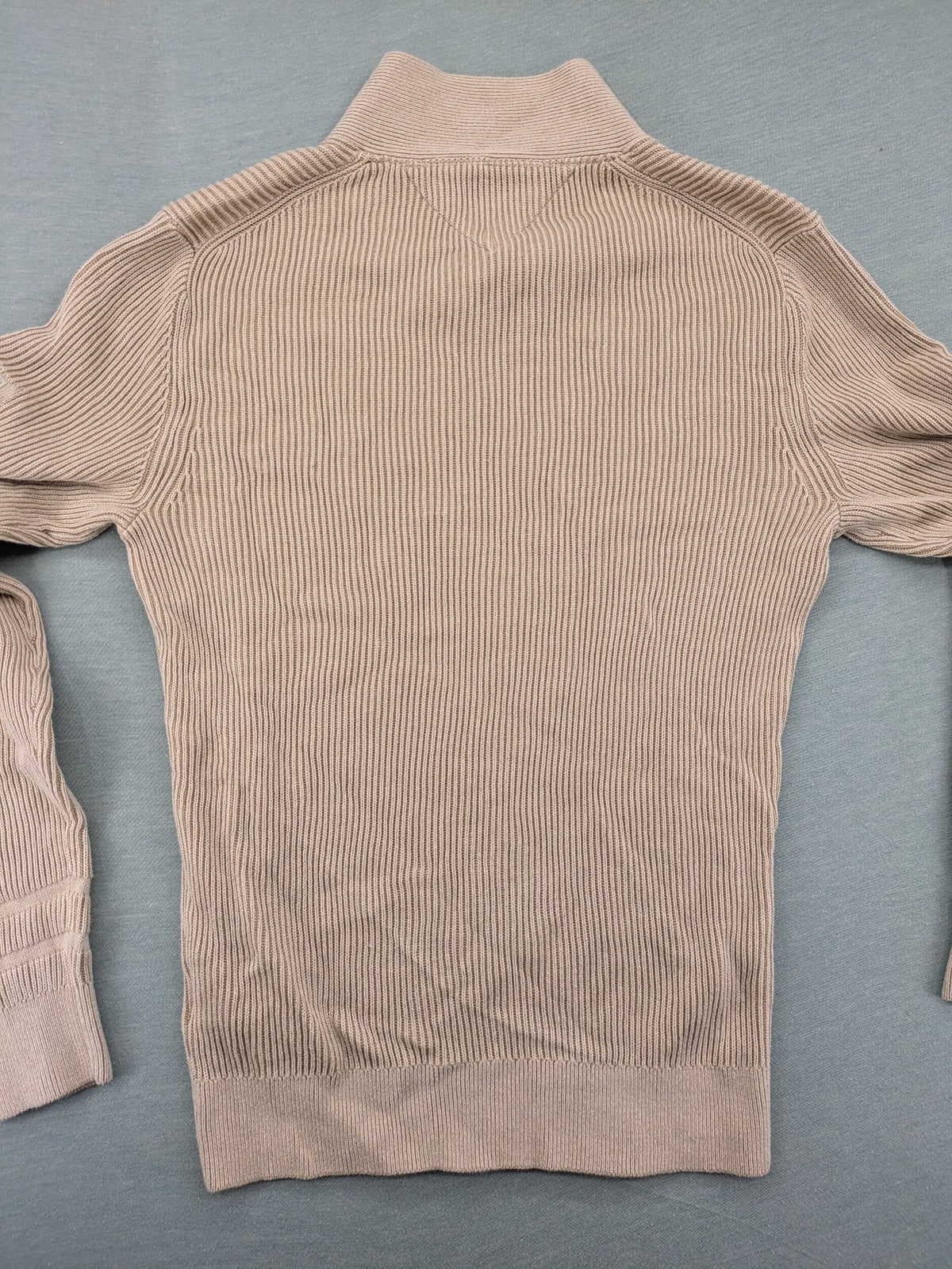 Tommy Hilfiger beige turtle neck jumper ribbed knit 100% cotton with shawl collar.