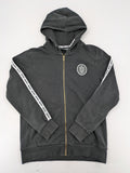 Fortnite black zip-through hoodie with logo on sleeves and Black Knight patch on chest.