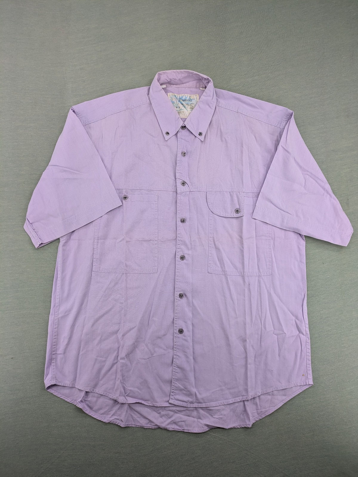 Mingo purple short-sleeve button-down shirt with classic collar and chest pockets.