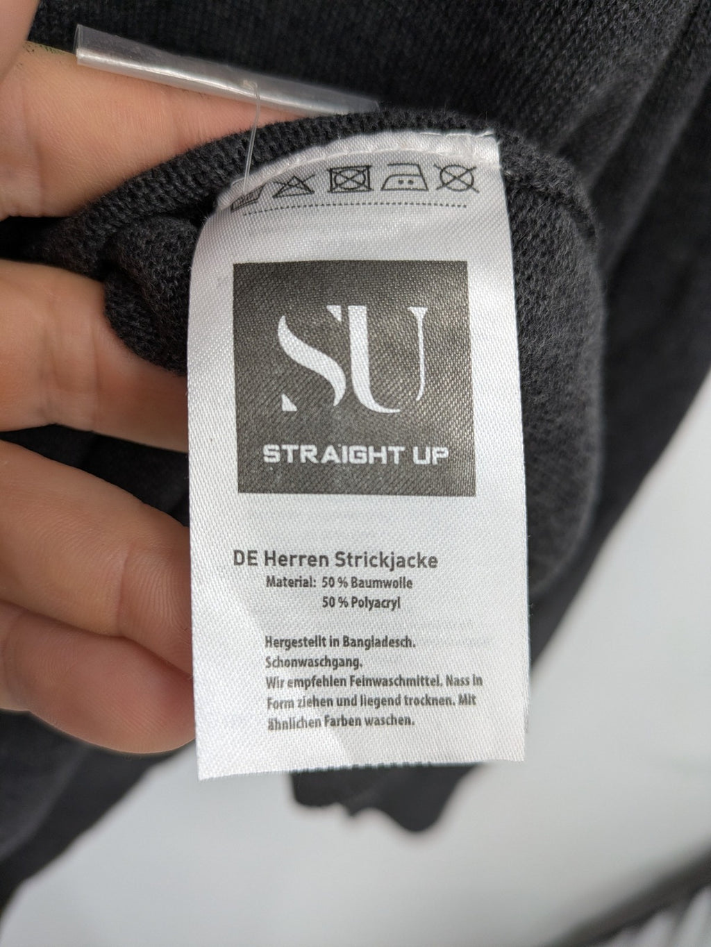 Straight Up grey cardigan with shawl collar, button front, soft cotton-acrylic blend.