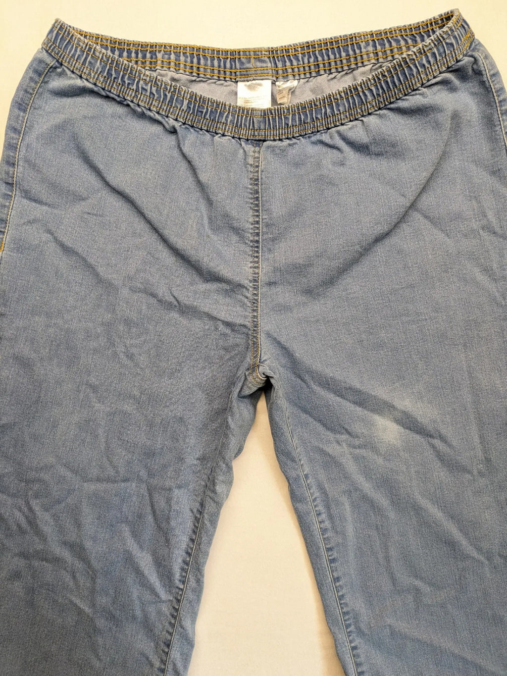 AproductZ blue straight jeans with elastic waistband and comfortable stretch fabric.