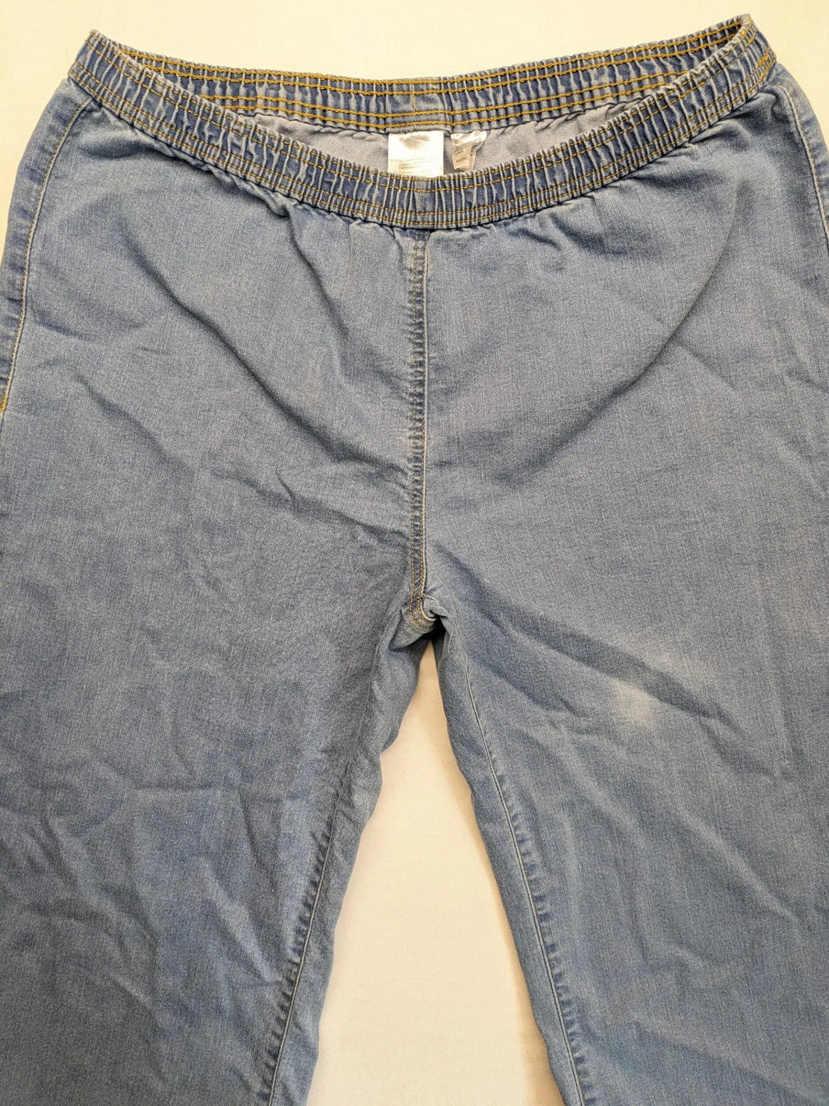 AproductZ blue straight jeans with elastic waistband and comfortable stretch fabric.