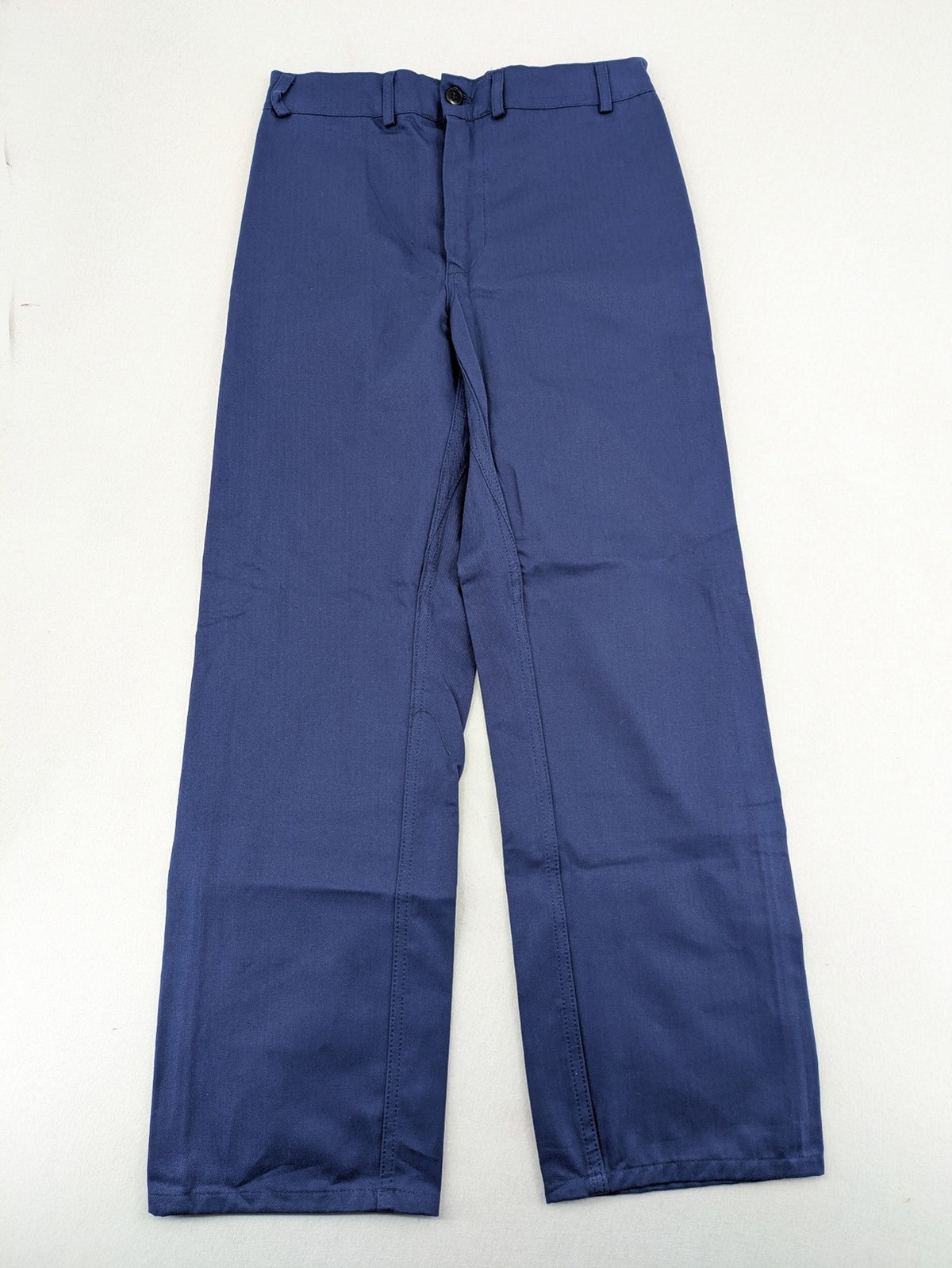 Uvex navy work trousers 100% cotton with button closure and belt loops.