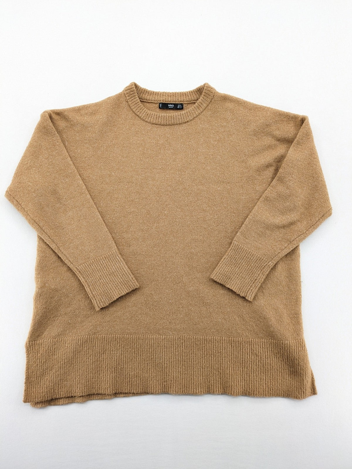 MNG beige turtle neck jumper soft knit long sleeves ribbed hem side slits