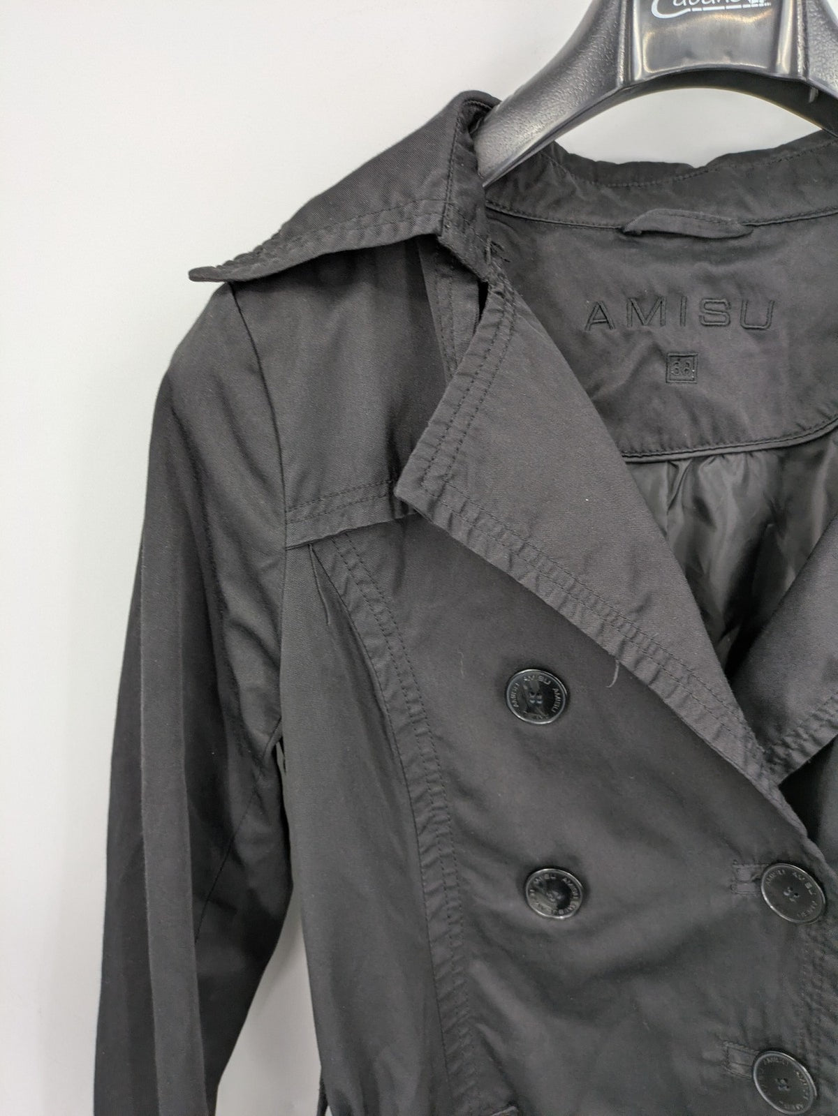 Amisu grey trench coat double-breasted design with elegant collar and belted waist.