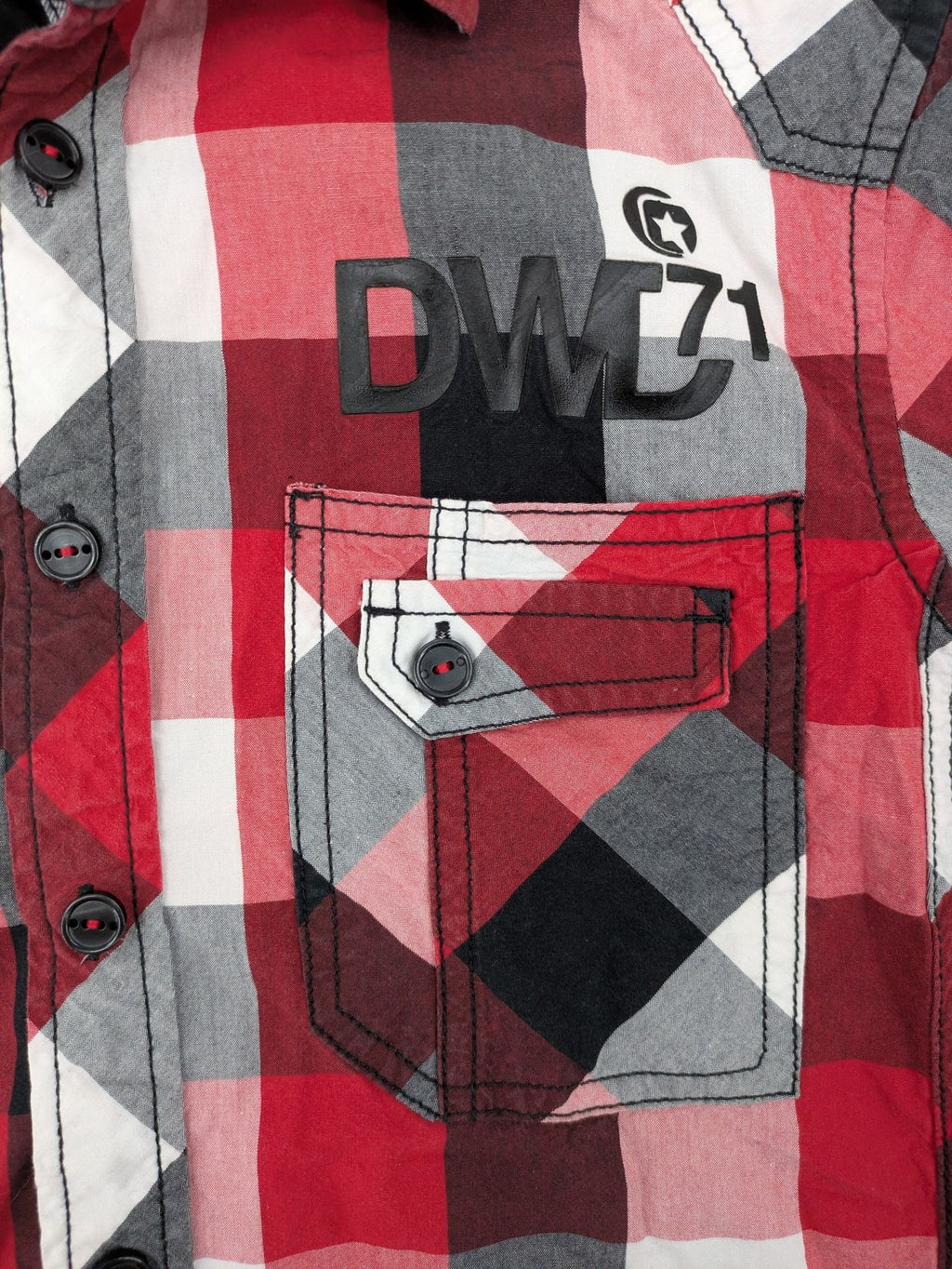 here+there by C&A red checkered long sleeve shirt with button placket and logo