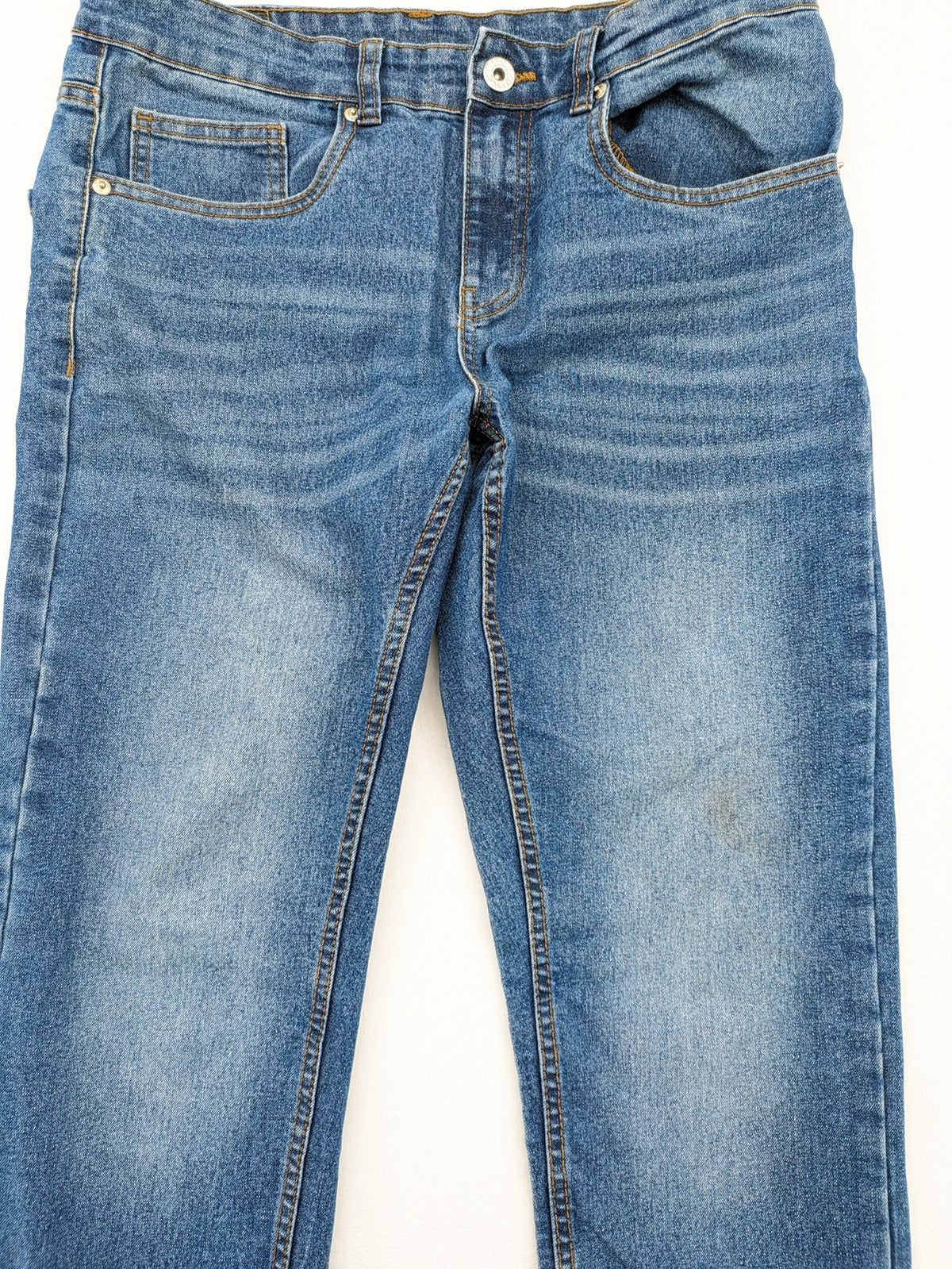 X-Mail blue straight jeans classic 5-pocket style with button closure and belt loops.