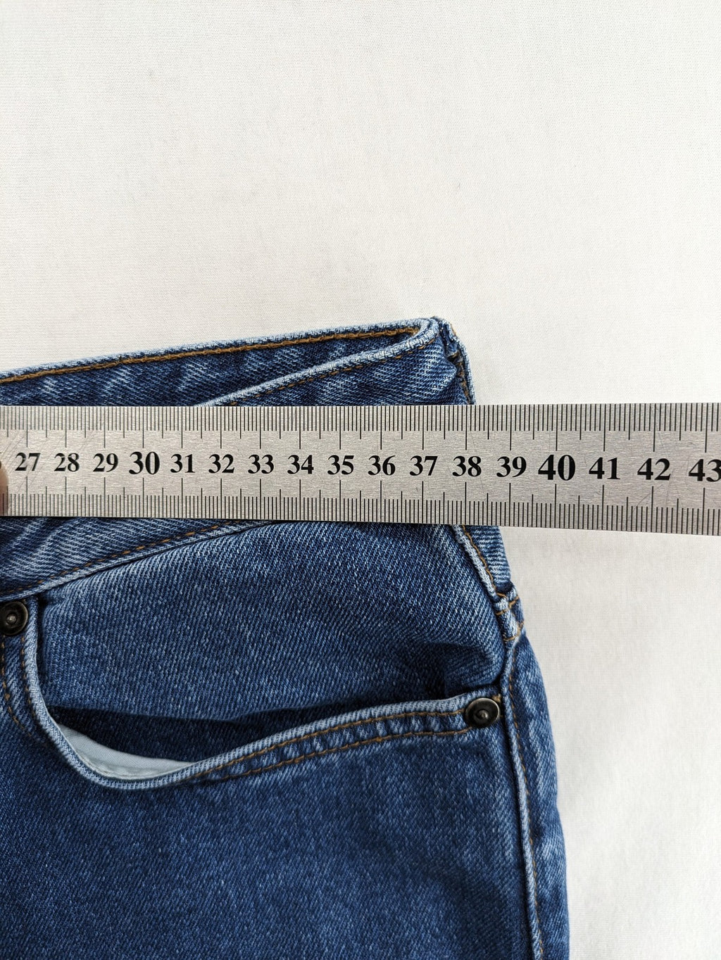 COS blue straight jeans relaxed fit high waist button fly 100% cotton denim.